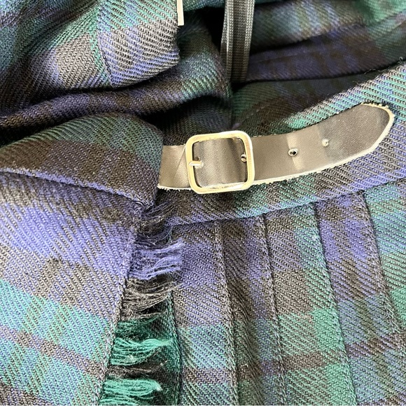 Highland Home Industries Wool Wrap Skirt Womens 12 Green Navy Plaid Scotland - Picture 5 of 10